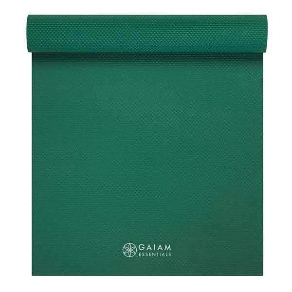 Gaiam Essentials Yoga Mat Green top rolled